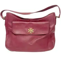 Tory Burch Burgundy Mercer Slouchy Leather Hobo Bag