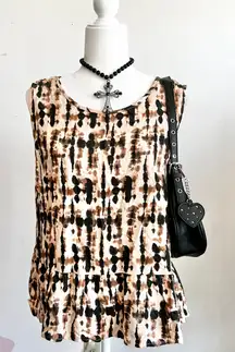 Brown Tie Dye Peplum Tank Top, Boho, Y2K, Cottagecore, Earthy, Vintage, XL‎