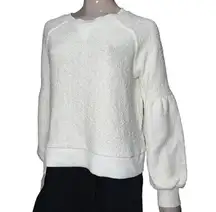 Alya Women’s Size M White Slub Nubby Balloon Sleeve Pullover Top Sweatshirt