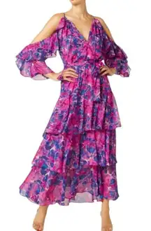 MISA LOS ANGELES Paradis Tiered Floral Maxi Dress Purple and Blue Size XS NWT