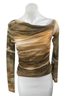 Windsor Multicolor Long Sleeve Boat Cowl Neck Pleated Drape Blouse Top Size M