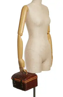 VINTAGE GIVENCHY BROWN WICKER RATTAN  AND LEATHER BASKET PURSE