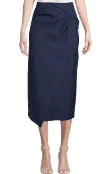 Vince Asymmetrical Cascade Drape Midi Skirt Blue 6