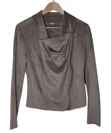 Blank NYC Faux Suede Moto Jacket Small Drape Front Biker Taupe Asymmetrical Zip