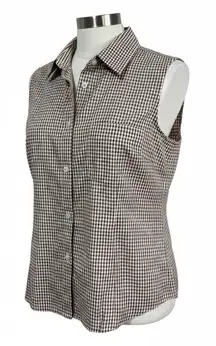 Keren Hart Brown Gingham Sleeveless Button Down Collared Top Cottagecore Women S