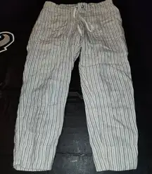 Athleta Womens Gray White‎ Linen Herringbone Stripe Ankle Pants 6