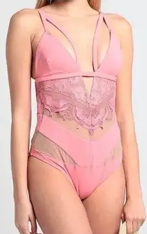 For Love & Lemons  one piece swimsuit lace cut out mesh Barbie pink, HTF Small