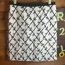 Talbots Linen Black White Midi Embroidered Leaf Bamboo Stripe Lined Pencil