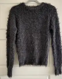 Zara Knit Women’s Fuzzy Gray Sequined Holiday Sweater Size Small