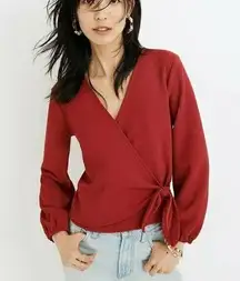 Madewell  Texture & Thread Crepe Wrap tie Crimson red blouse Top Size XS