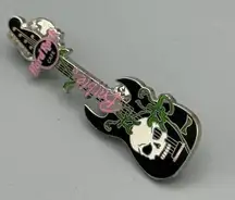 Hard Rock Cafe 2008  Goth Punk Barbie Pin ONLY Black Guitar White Skull Lapel Hat