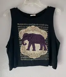 Bear Dance Cropped Black Muscle Tee Purple Elephant Graphic