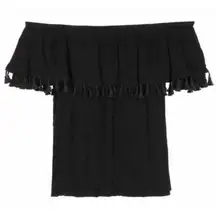 NWT Velvet Black Blouse Teasels Off-Shoulder Bohemian Crop Size Medium‎