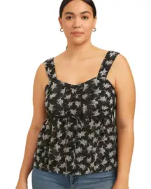 Venezia Floral Print Square Neck Tank Top Women's‎ Black White Sleeveless