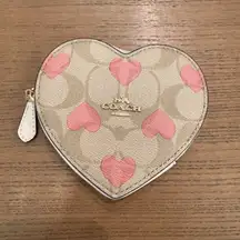 Coach Heart Coin Case In Signature Canvas With Heart Print