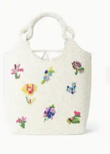 STAUD White Beaded Cote Bucket Bag in First Bloom Day
