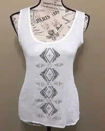 Geo Print White Tank Top Large