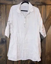 Match Point Sz L 100% Linen Oversized Tunic Top