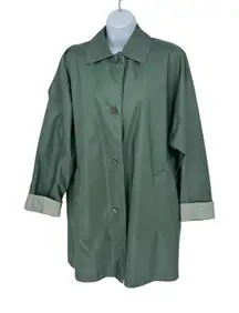 Vintage Fleet Street Green White Plaid Trench Coat Built In Shoulder Pads Size 8