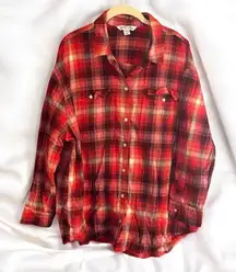 Old Navy Red and Black Plaid Boyfriend Shirt
