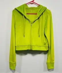 Aerie zip up sweatshirt! Lime green velvet zip up crop sweater! soft size large!