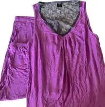 Apt.9 Pajama Set Capris & Lace Back Sleeveless Top Purple Polka Dot Womens XXL