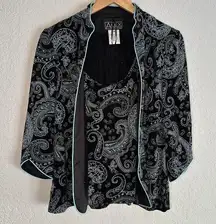 Alex Evenings Set Paisley Jacket Tank Top Set Glitter Black Wedding Formal Party