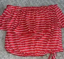 Red & White Striped Ruffle Strapless Crop Top