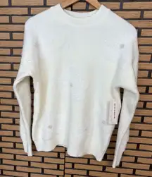 Nanette Lepore Cream Flower Embellished Pre-Washed Yarn Sweater‎ Size Small