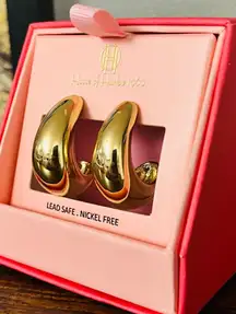 House of Harlow 1960 Gold Chunky Semi Hoop Earrings Large Statement NWT