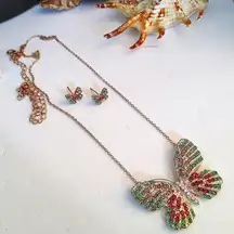 Crystal Rhinestone Butterfly Necklace Earrings Set