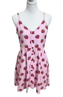 Hot Topic Pink Strawberry Print Button Front A Line Mini Dress  Women’s Size S