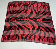 Vintage Space Age Scarf Red Black Animal Print 20" Square Polyester Women Ladies