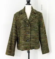 Bernardo XL Green, Orange, Brown Wool Blend Retro Knit Blazer Jacket w/Pockets