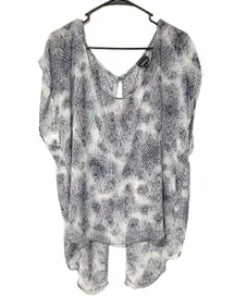 Torrid Plus Size 1X Blue Sheer Snake Print Button Back Short Sleeve Blouse