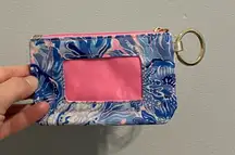 Lilly Pulitzer Blue and Pink Key & Card Holder zipper gold wallet ID