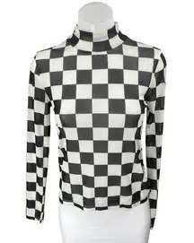 Vans Position Checker Women's Black White Checkered Mock Neck Mesh Top Size XS