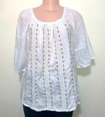 Chico’s white sparkly eyelet woman shirt size 2 or MEDIUM