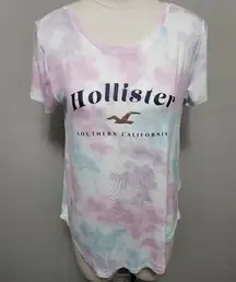 Hollister Pastel Tie-Dye Print Logo Graphic Tee Size Small