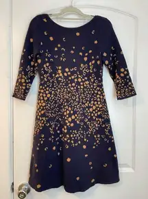 Maeve Navy Leopard Print 3/4 Sleeve Mini Scoop Neck Sweater Dress XS