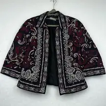 Coldwater Creek  Sz 10 Cropped Jacket Blazer Floral Paisley Print m Black Womens