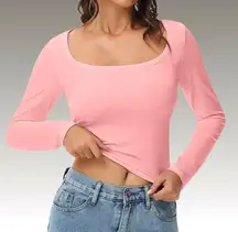 NWT Baby Pink Long Sleeve Square Neck Crop Top-XS
