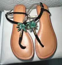 Carlos Santana Black Embellished Palm Tree Thong Sandals Womens Size 8