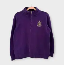 Ralph Lauren  Purple Quarter Zip Cowl Neck Preppy Coastal Signature Crest Sweater