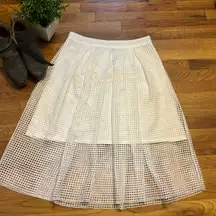 Women’s 10 Pleated White Mesh Zipper Mini Midi Skirt