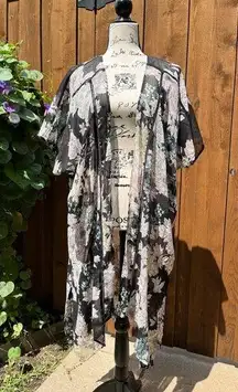 Band of Gypsies Sheer Black Floral Kimono Jacket Boho Topper Size XS/S EUC