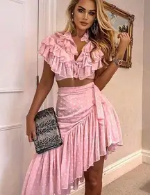 Comino Couture Pink ruffle skirt and crop top set