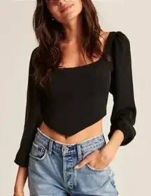 Abercrombie & Fitch Sweetheart Long Sleeve Cropped Corset Top XS Black EUC