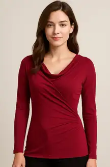 Pendleton Women's Long Sleeve Red Twist Front Cowl Neck Modal Blend Shirt Top XS