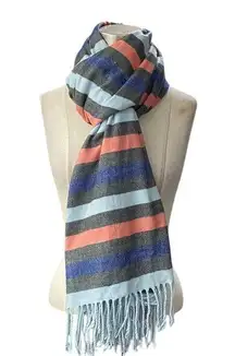 GAP Navy blue, coral pink, white, & gray stripe scarf